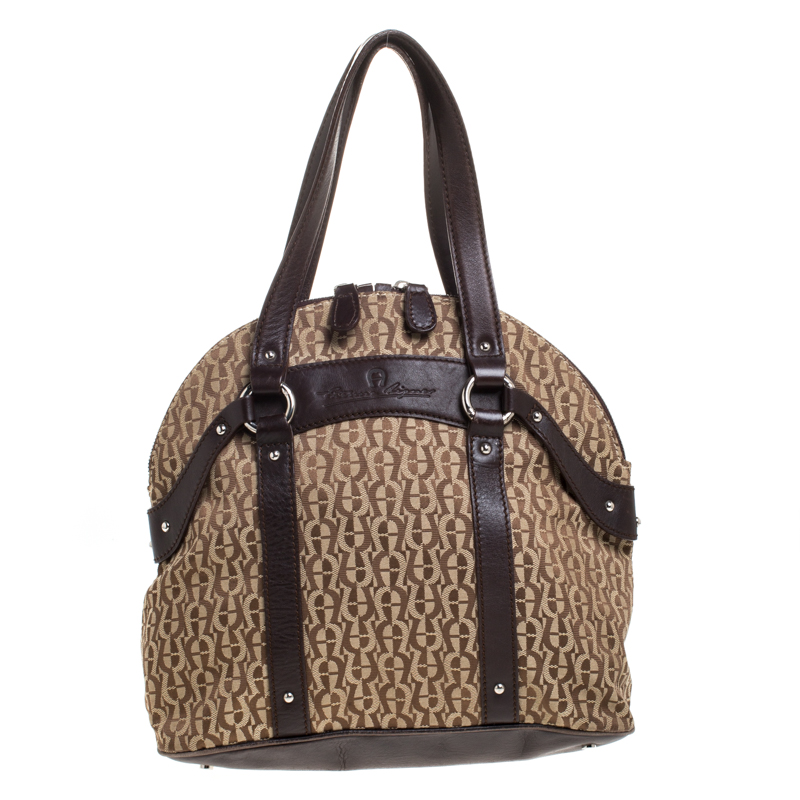 Aigner Brown/Beige Signature Canvas and Leather Satchel Aigner Brown/Beige Signature Canvas and Leather Satchel