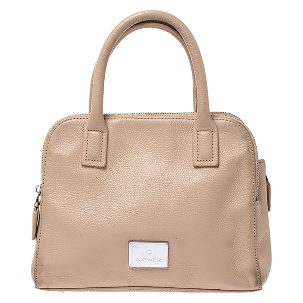 Aigner Beige Leather Double Zip Top Handle Bag Aigner Beige Leather Double Zip Top Handle Bag
