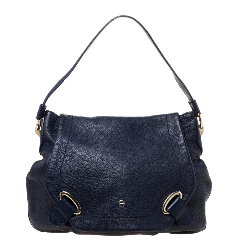 Aigner Blue Leather Flap Hobo Aigner Blue Leather Flap Hobo