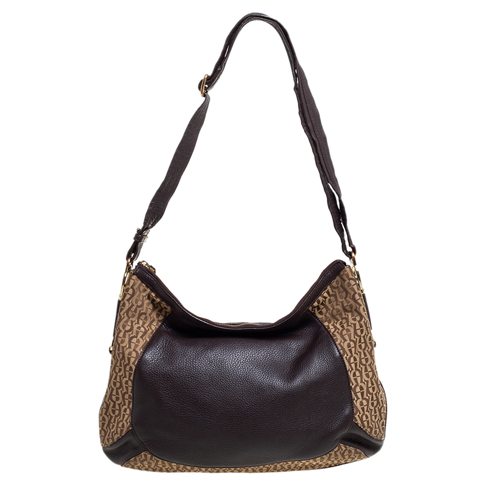 Aigner Brown/Beige Signature Canvas and Leather Hobo Aigner Brown/Beige Signature Canvas and Leather Hobo