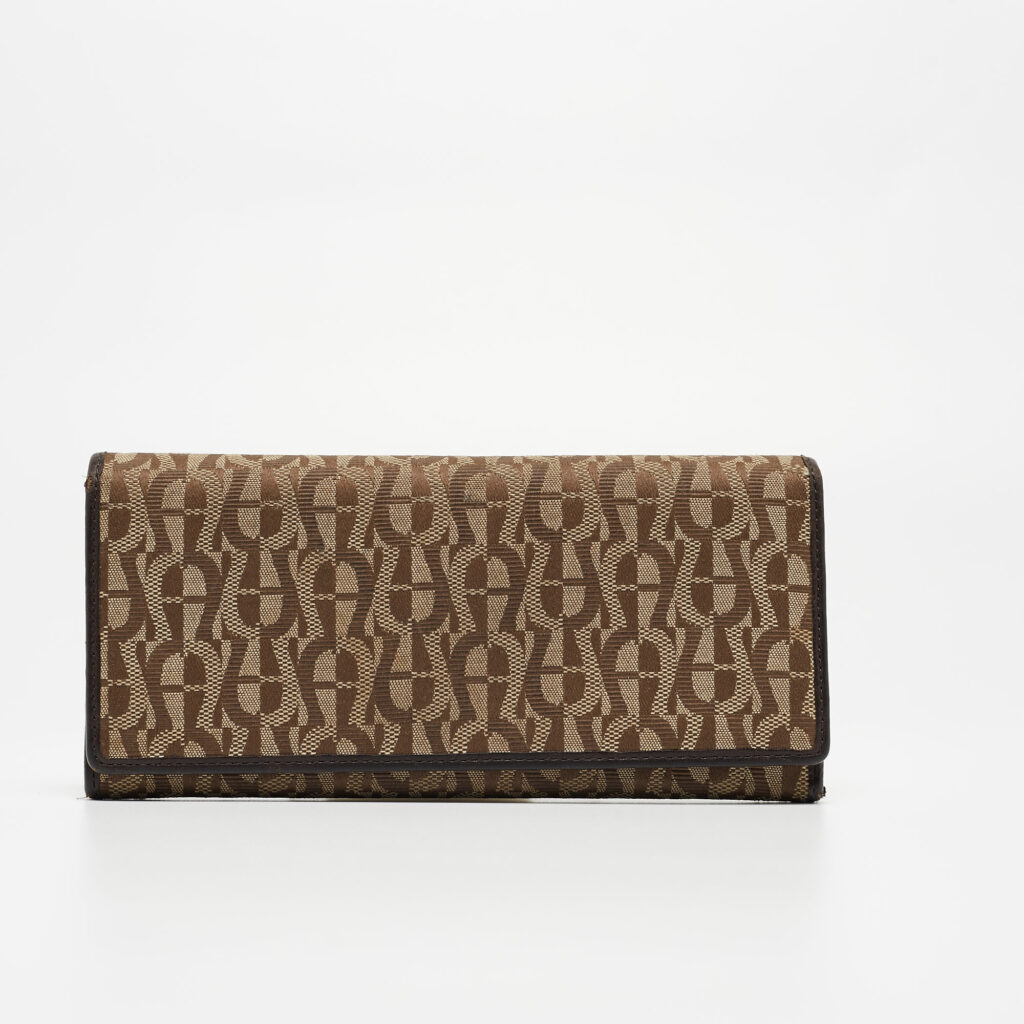 Aigner Beige/Brown Signature Canvas and Leather Flap Continental Wallet Aigner Beige/Brown Signature Canvas and Leather Flap Continental Wallet