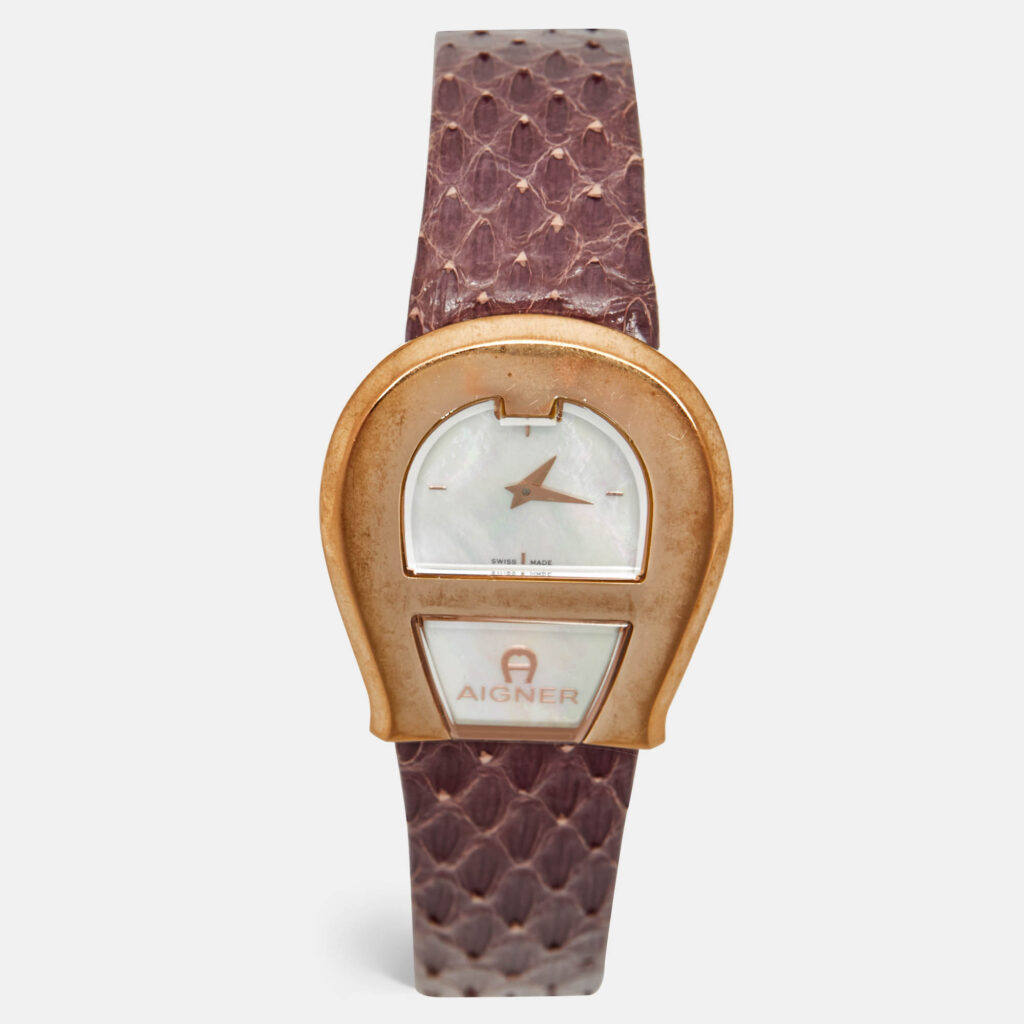 Aigner Mother of Pearl Rose Gold Plated Stainless Steel Leather Venezia A39200 Women's Wristwatch 36 mm Aigner Mother of Pearl Rose Gold Plated Stainless Steel Leather Venezia A39200 Women's Wristwatch 36 mm