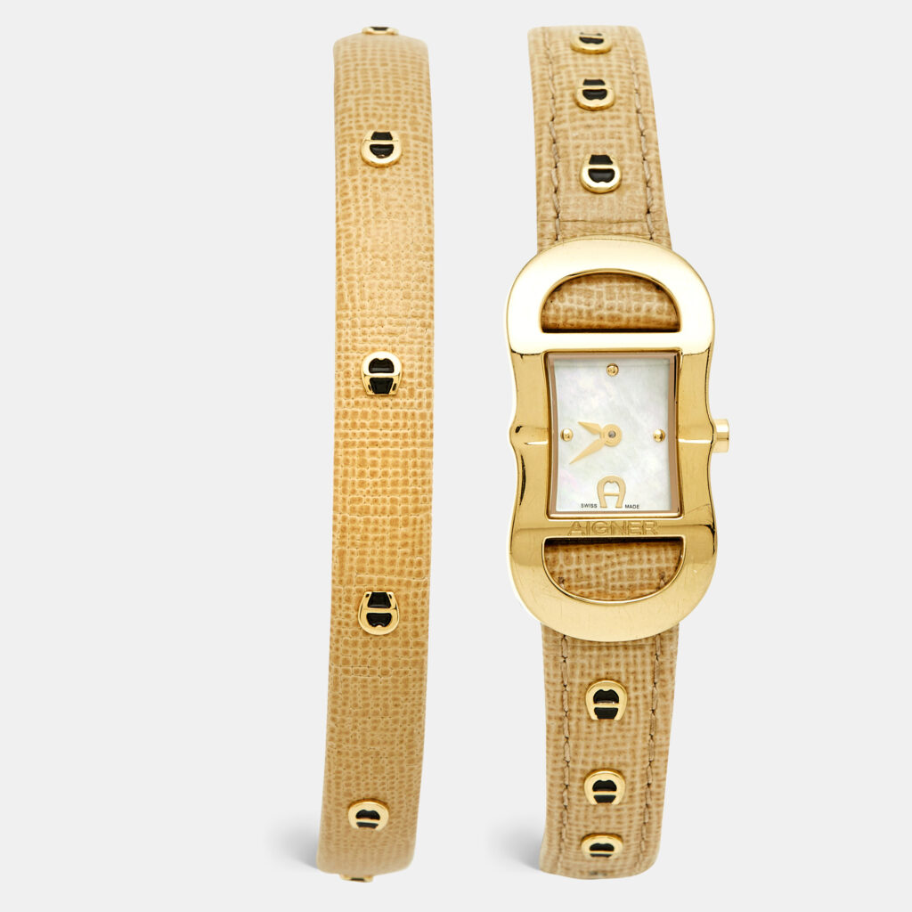 Aigner Cesena A53200 Mother of Pearl Gold Plated Stainless Steel Leather Women's Wristwatch 20 mm Aigner Cesena A53200 Mother of Pearl Gold Plated Stainless Steel Leather Women's Wristwatch 20 mm