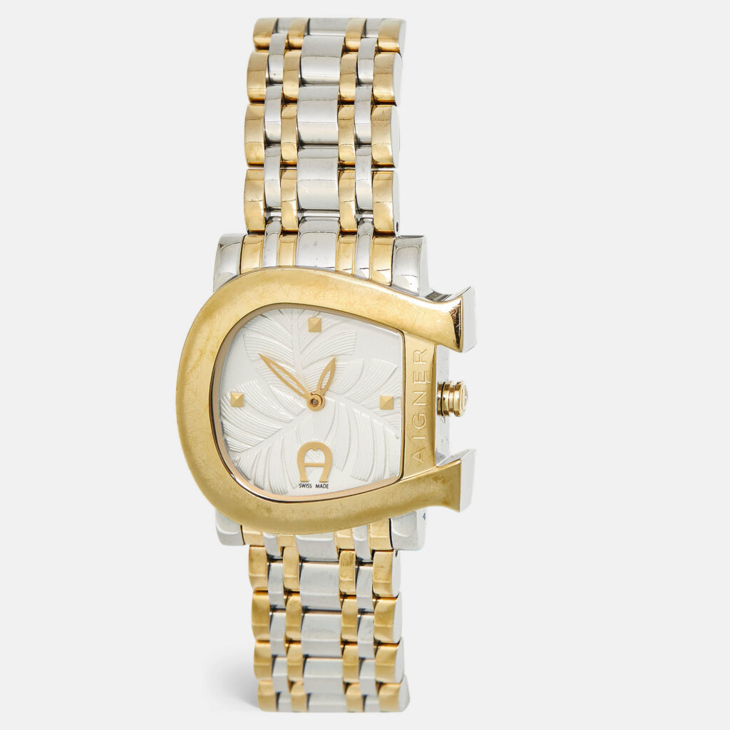Aigner Genua Due A31600 Cream Leaves Two-Tone Stainless Steel Women's Wristwatch 31 mm Aigner Genua Due A31600 Cream Leaves Two-Tone Stainless Steel Women's Wristwatch 31 mm