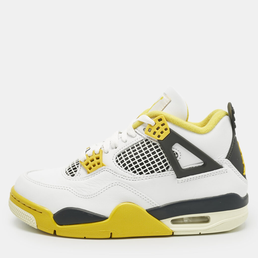 Air Jordans White Leather Jordan 4 Retro Vivid Sulfur Sneakers Size 37.5 Air Jordans White Leather Jordan 4 Retro Vivid Sulfur Sneakers Size 37.5