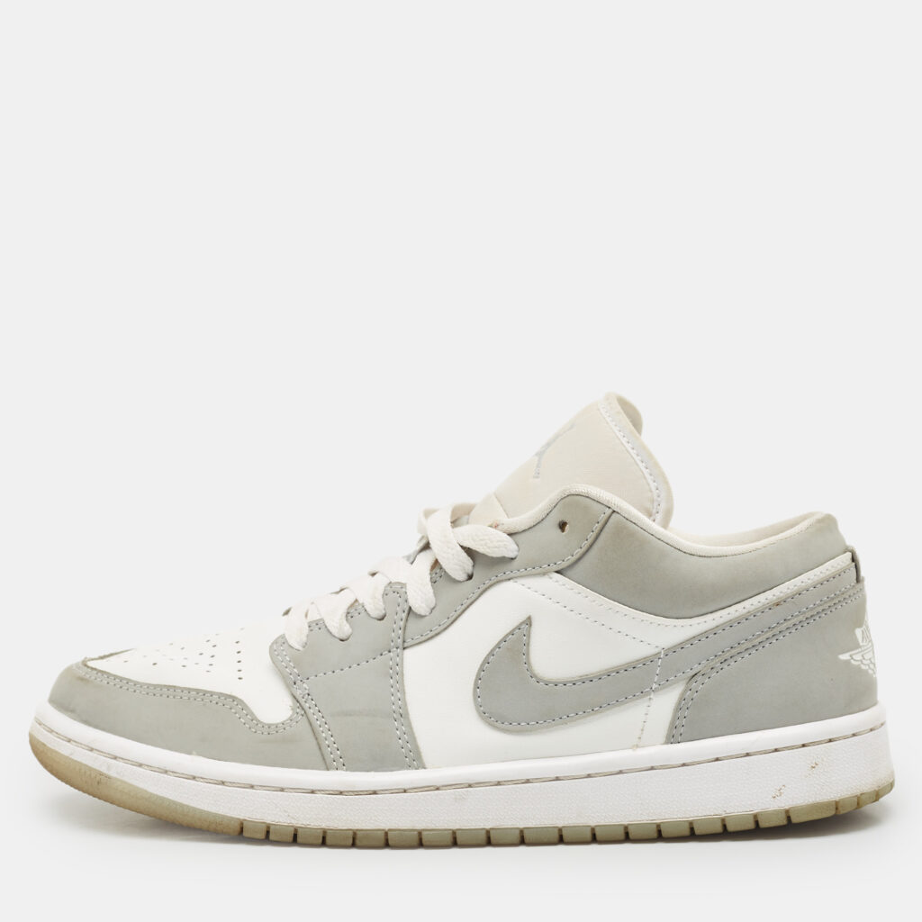 Air Jordans Grey/White Leather Air Jordan 1 SE Lace Up Sneakers Size 40.5