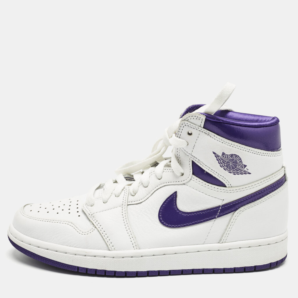 Air Jordans White/Purple Leather Air Jordan 1 High Top Sneakers Size 38.5 Air Jordans White/Purple Leather Air Jordan 1 High Top Sneakers Size 38.5
