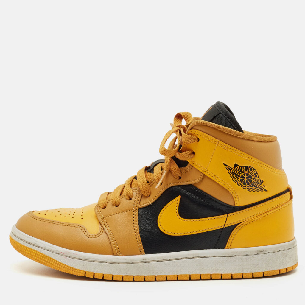 Air Jordans Multicolor Leather Jordan 1 Mid Chutney Taxi Sneakers Size 37.5