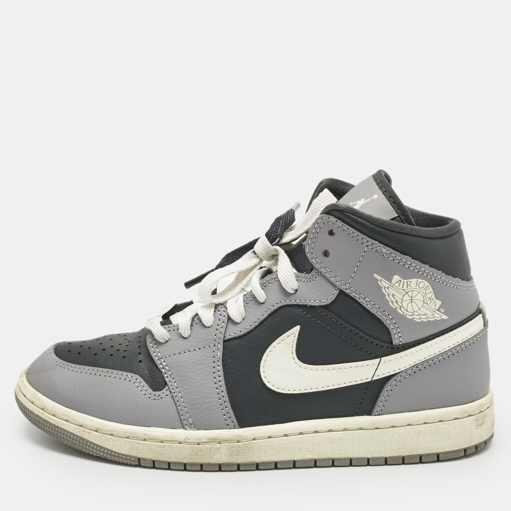Air Jordans Multicolor Leather Jordan 1 Mid Cement Grey Sneakers Size 37.5