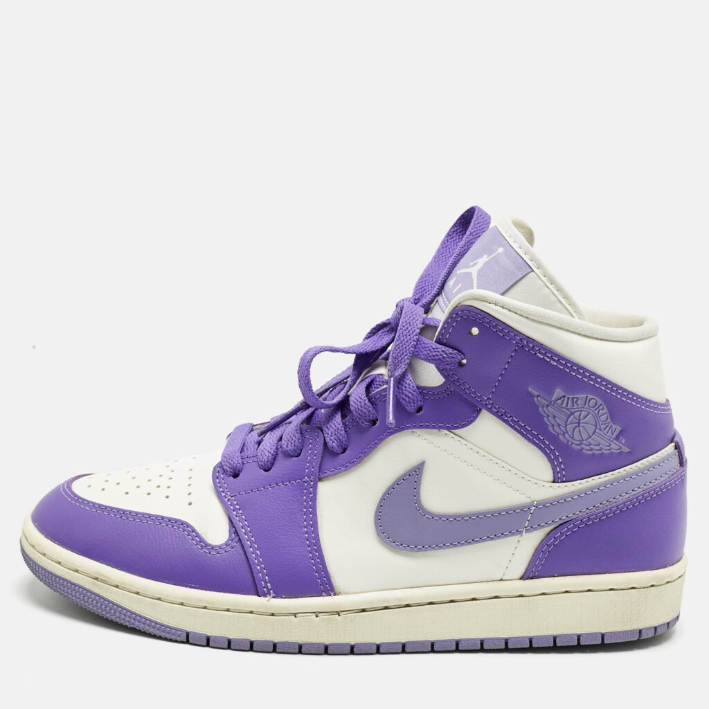 Air Jordans Multicolor Leather Jordan 1 Mid Action Grape Sneakers Size 40