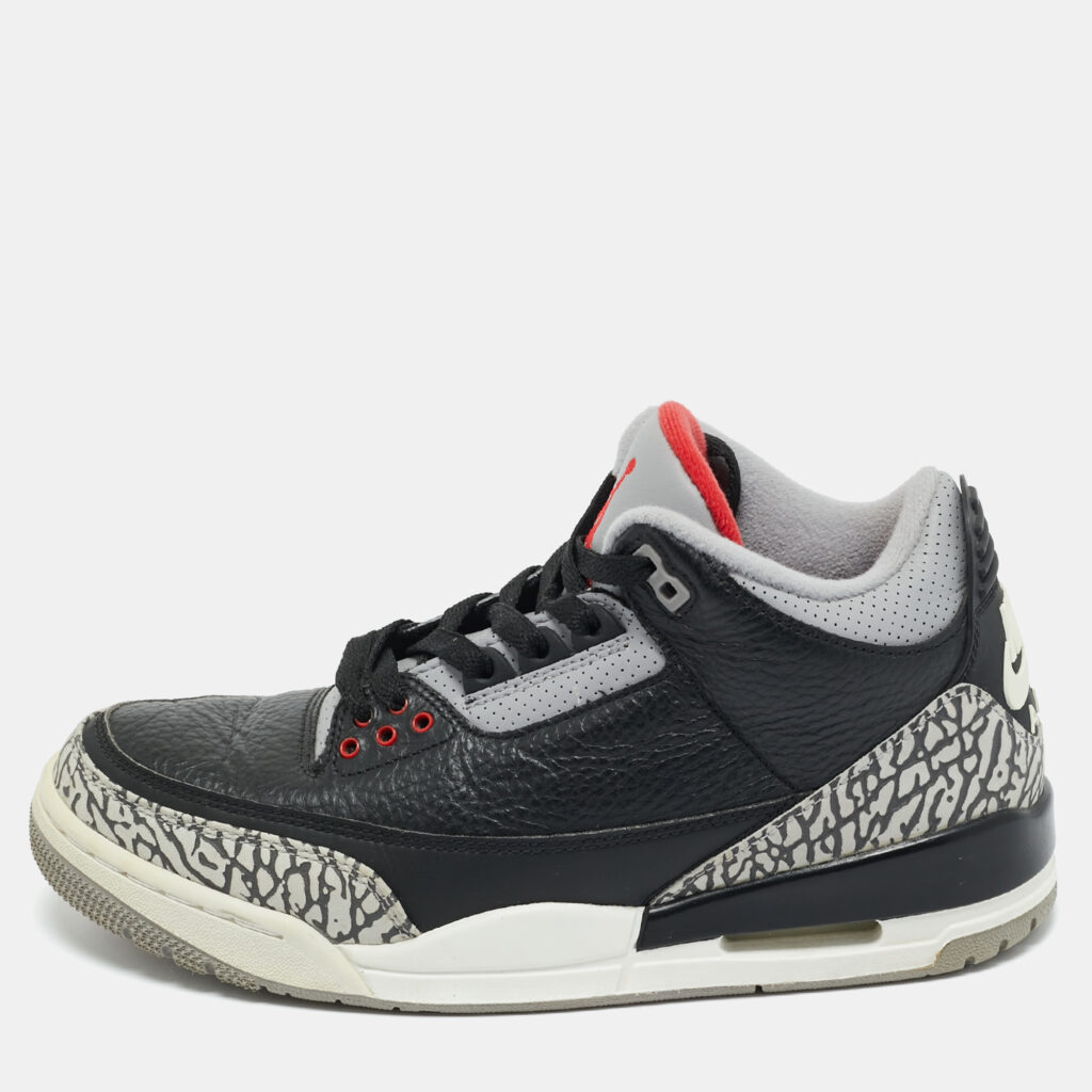 luxury-women-air-jordans-used-shoes-p1217123-001-1.jpg Air Jordans Black/Grey Leather Jordan 3 Retro OG Black Cement Sneakers Size 41