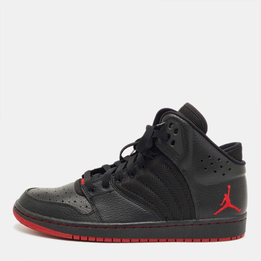 Air Jordans Black Leather and Mesh Air Jordan 1 High Top Sneakers Size 43