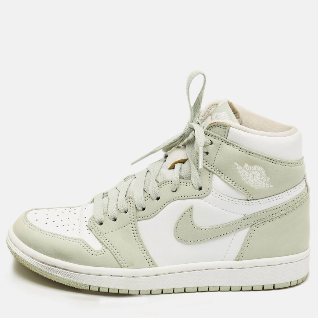 Air Jordans Green/White Leather Jordan 1 Retro High OG Seafoam Sneakers Size 37.5