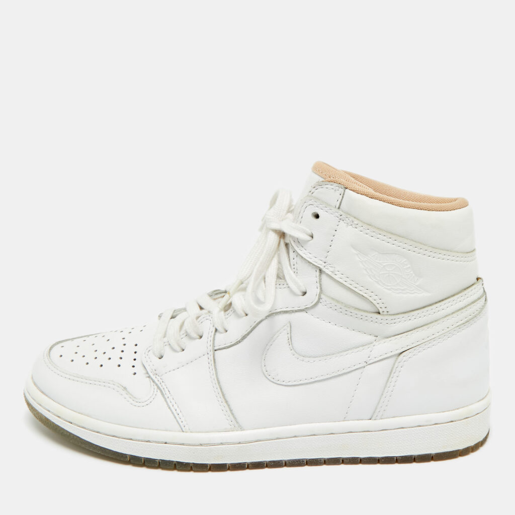 Air Jordans White Leather Air Jordan 1 High Top Sneakers Size 41