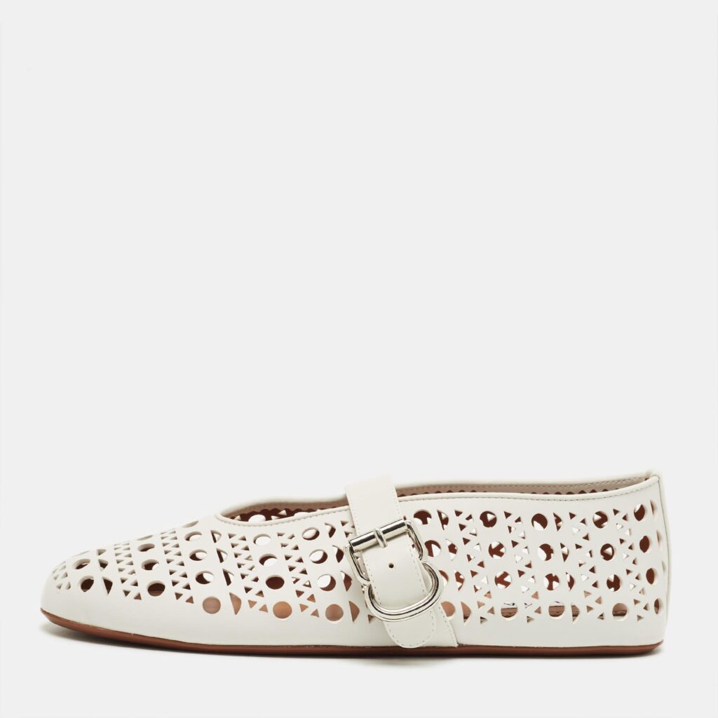 Alaia White Leather Vienne Ballet Flats Size 38
