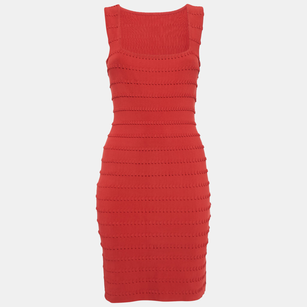 Alaia Red Patterned Jersey Sleeveless Mini Dress L Alaia Red Patterned Jersey Sleeveless Mini Dress L