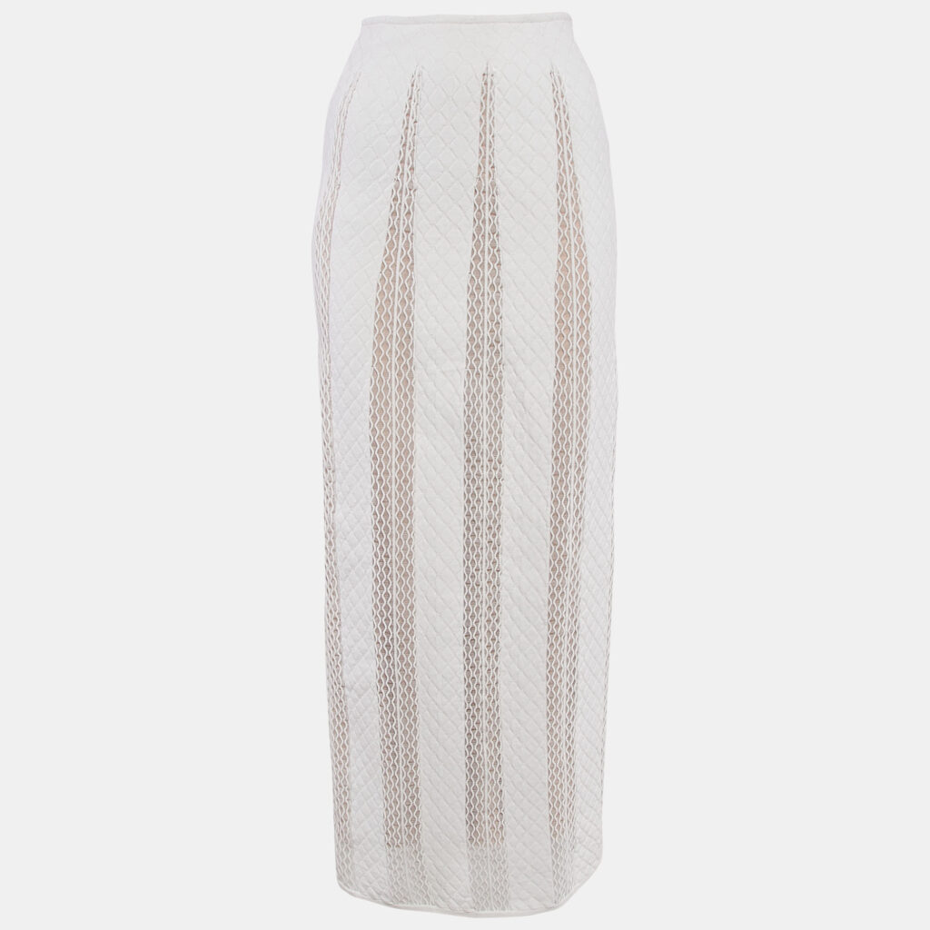 Alaia White Patterned Knit Long Skirt S