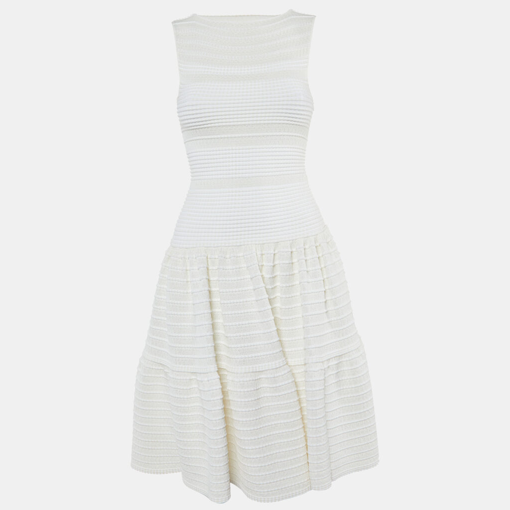 Alaia Ivory Ribbed Knit Fit & Flare Dress M
