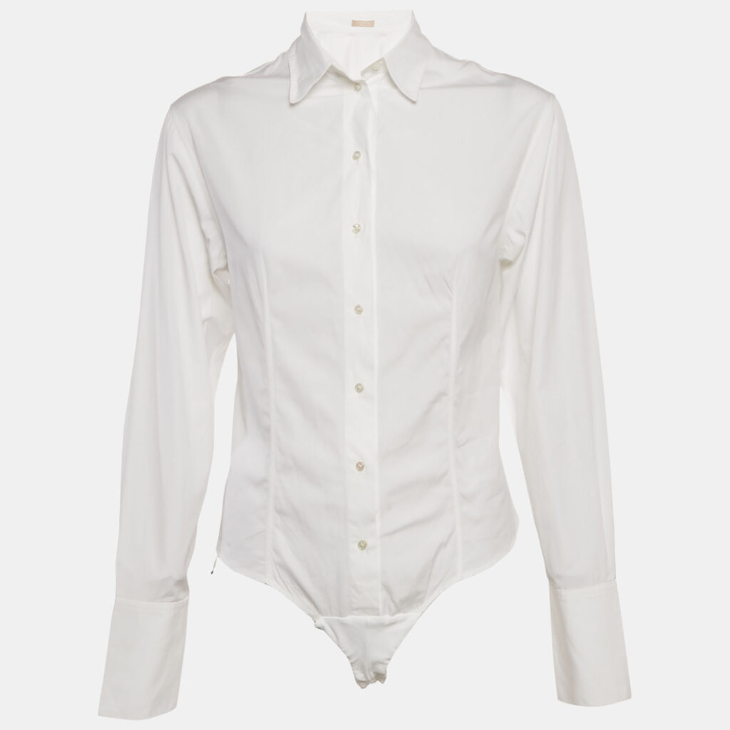 Alaia White Cotton Shirt Style Bodysuit S Alaia White Cotton Shirt Style Bodysuit S