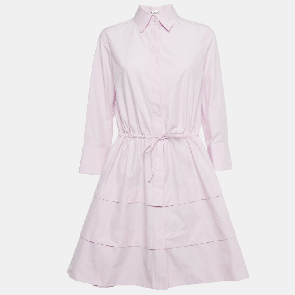 Alaia Pink Cotton Cut-Out Button Front Tiered Short Dress S Alaia Pink Cotton Cut-Out Button Front Tiered Short Dress S