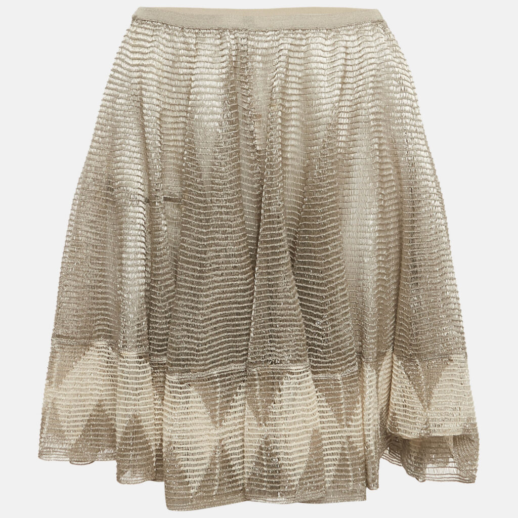 Alaia Beige Mesh Intarsia Knit Flared Mini Skirt M Alaia Beige Mesh Intarsia Knit Flared Mini Skirt M