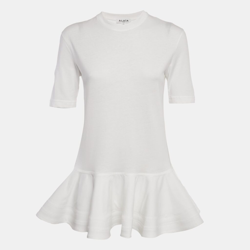 Alaia White Cotton Crew Neck Peplum T-Shirt S Alaia White Cotton Crew Neck Peplum T-Shirt S