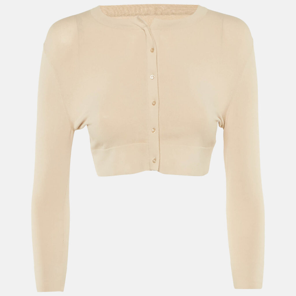 Alaia Beige Jersey Button Front Cropped Cardigan M Alaia Beige Jersey Button Front Cropped Cardigan M