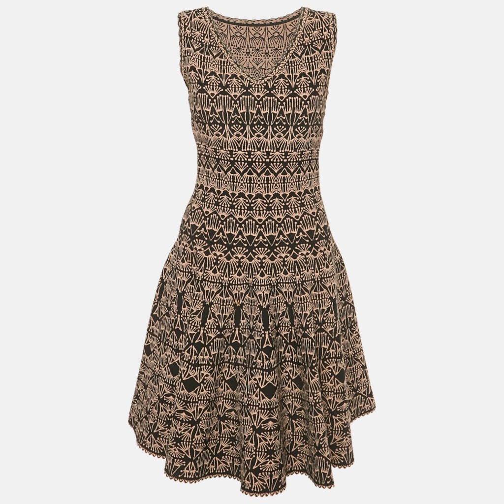 Alaia Black /Beige Jacquard Knit Mini Dress M