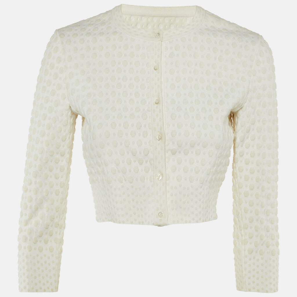 Alaia Ivory Dotted Jacquard Button Front Bolero M Alaia Ivory Dotted Jacquard Button Front Bolero M
