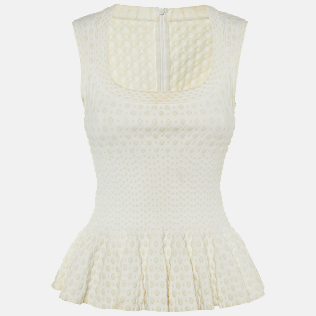Alaia Ivory Dotted Jacquard Knit Peplum Top M Alaia Ivory Dotted Jacquard Knit Peplum Top M