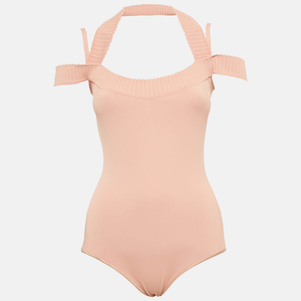 Alaia Pink Knit Off-Shoulder Bodysuit M