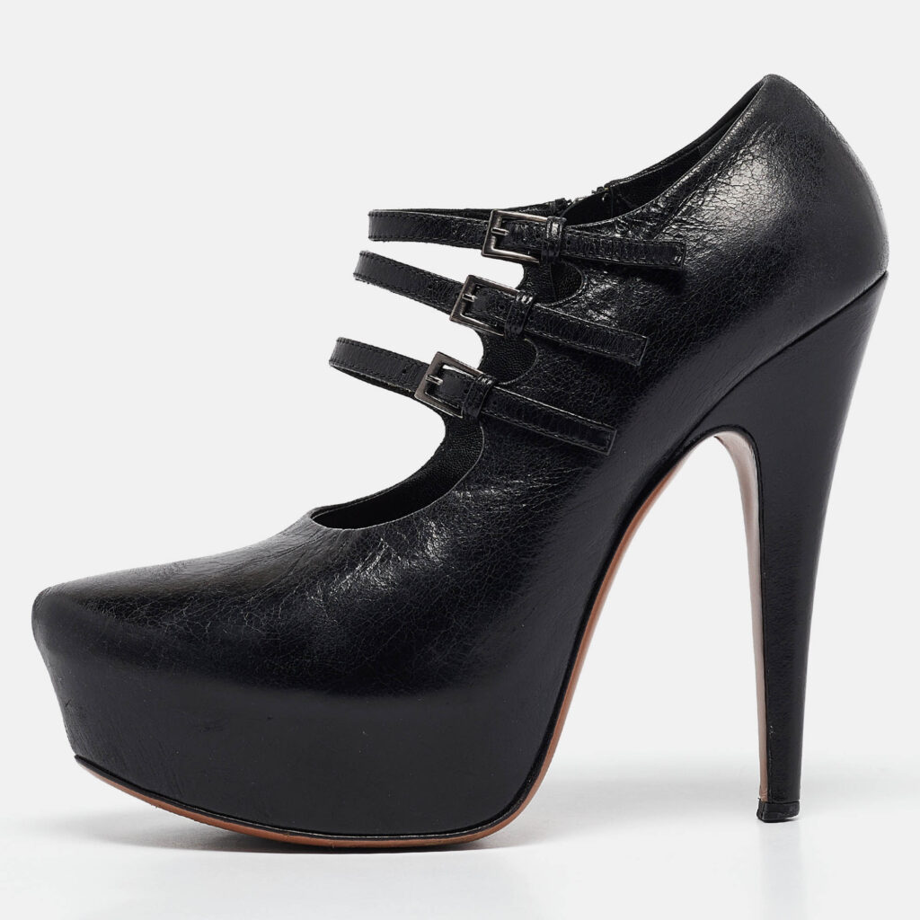 Alaia Black Leather Platform Mary Jane Pumps Size 38