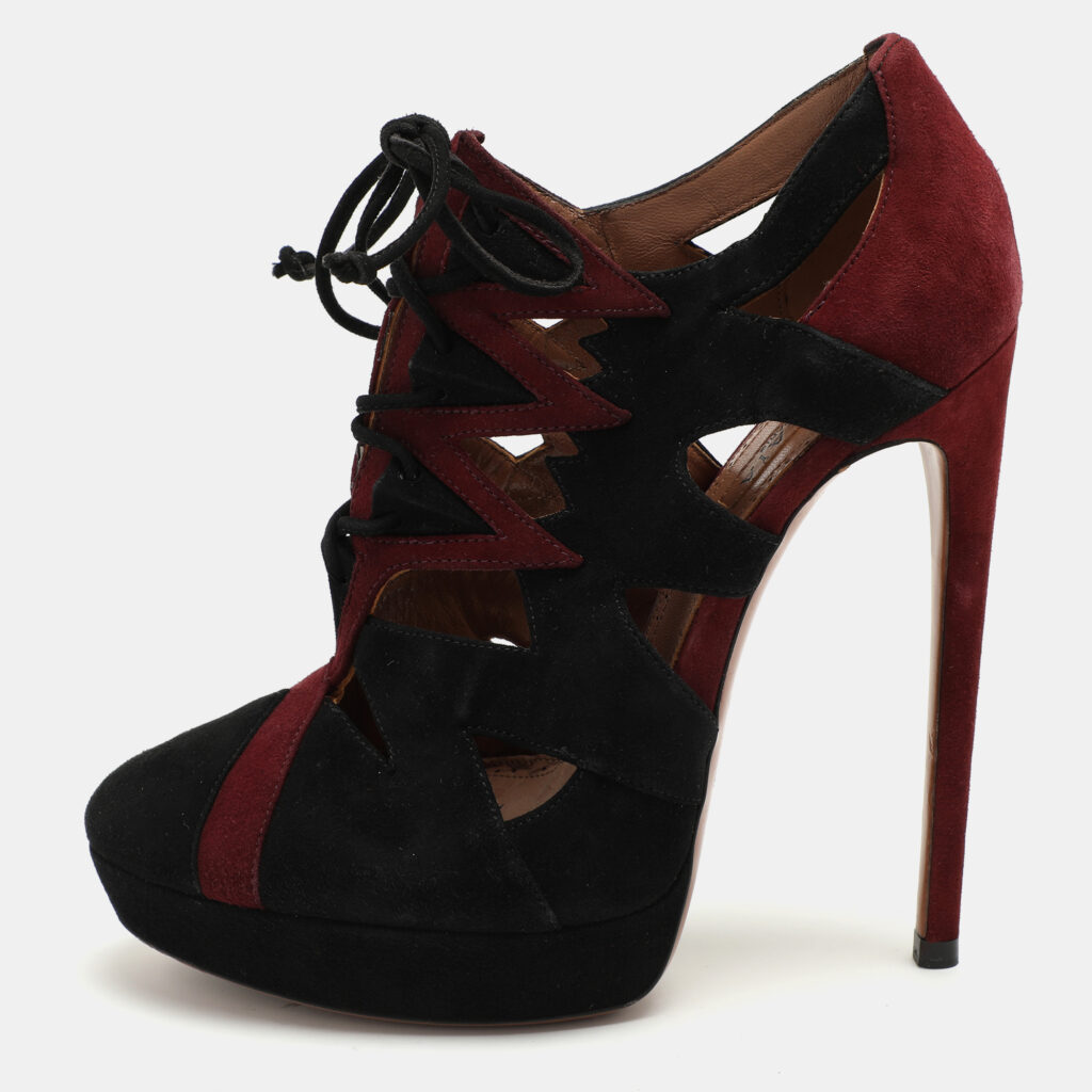 Alaia Burgundy/Black Suede Lace Up Booties Size 37 Alaia Burgundy/Black Suede Lace Up Booties Size 37