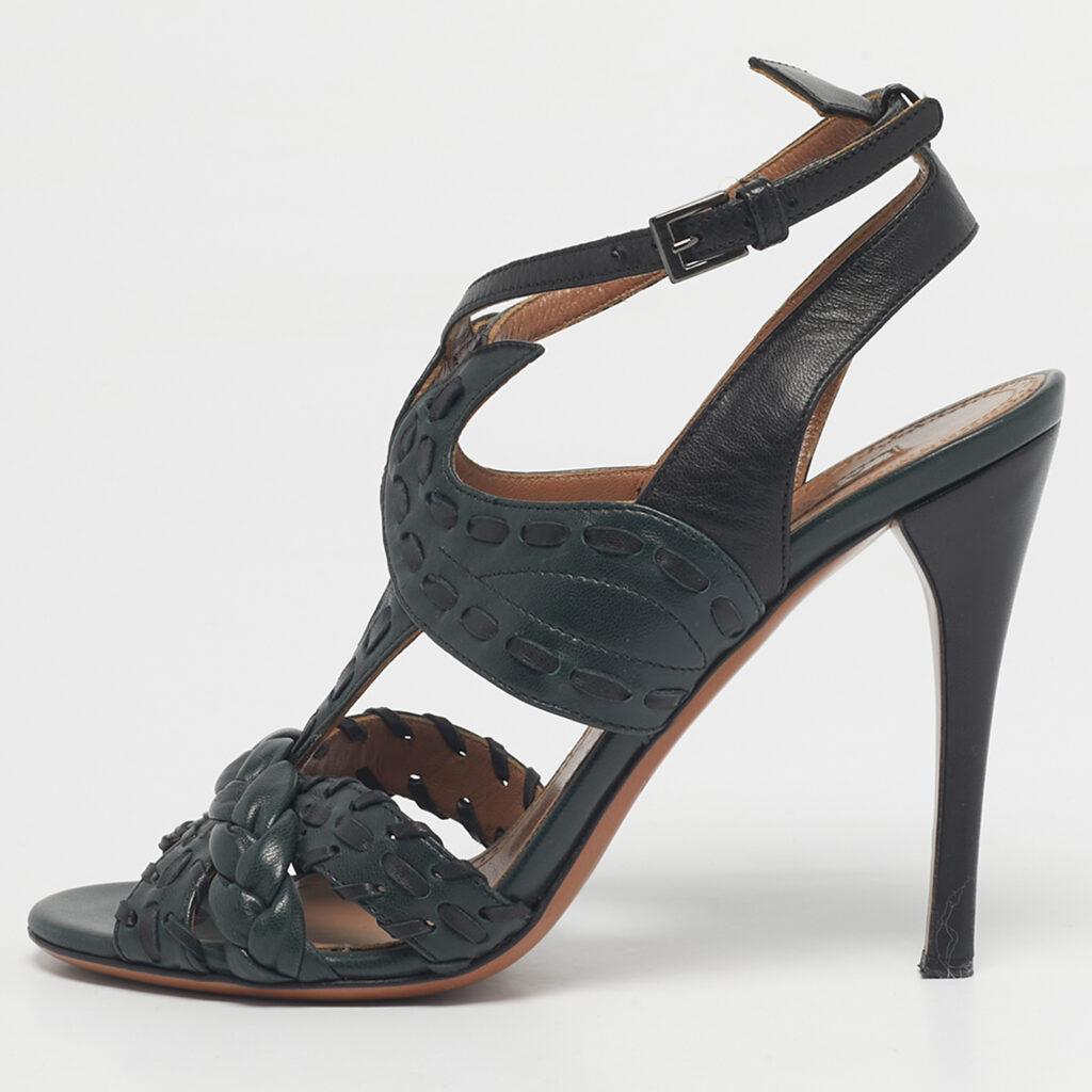 Alaia Black/Dark Green Leather Ankle Strap Sandals Size 37 Alaia Black/Dark Green Leather Ankle Strap Sandals Size 37
