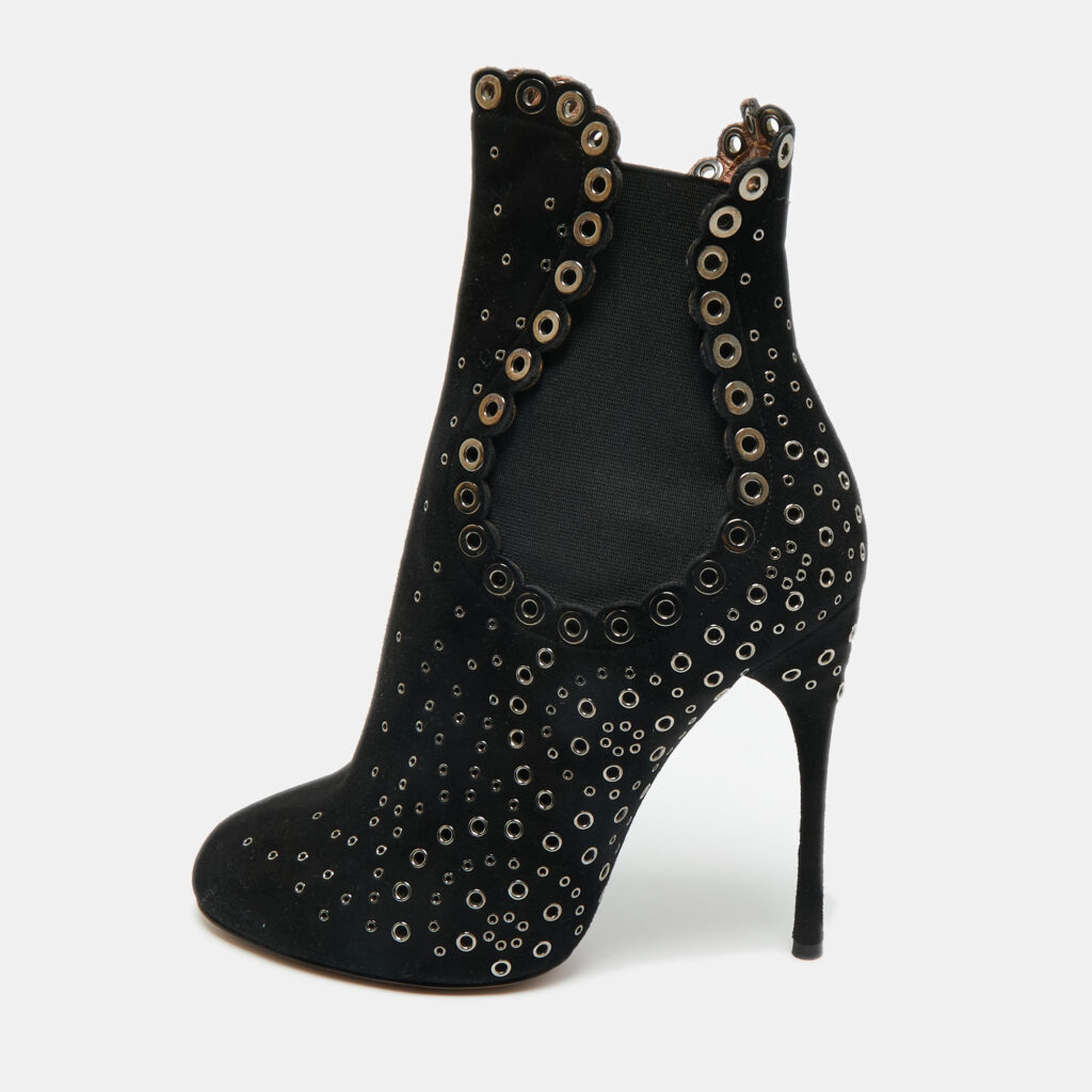 Alaia Black Suede Gomet Embellished Ankle Boots Size 39