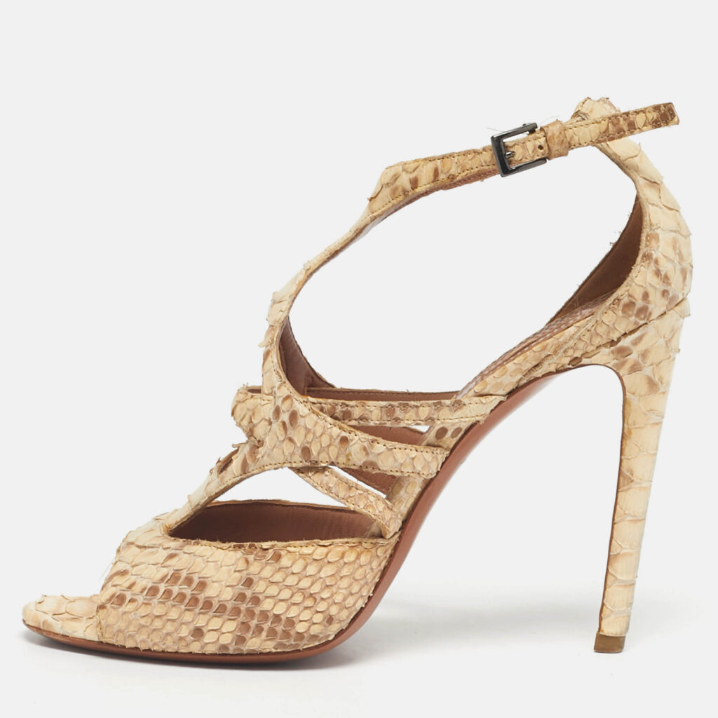 Alaia Beige Python Leather Ankle Strap Sandals Size 37