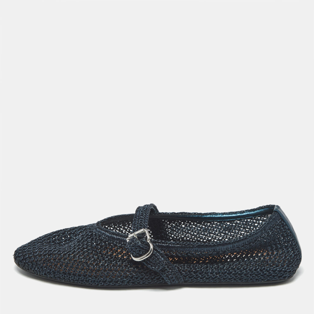 Alaia Black/Navy Blue Mesh and Leather Mary Jane Ballet Flats Size 42 Alaia Black/Navy Blue Mesh and Leather Mary Jane Ballet Flats Size 42