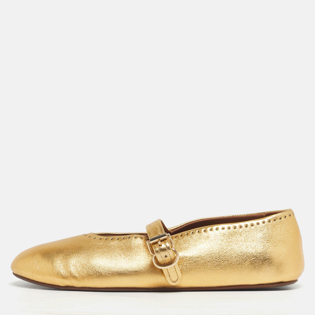 luxury-women-alaia-used-shoes-p1238203-010-1.jpg Alaia Gold Leather Mary Jane Ballet Flats Size 39