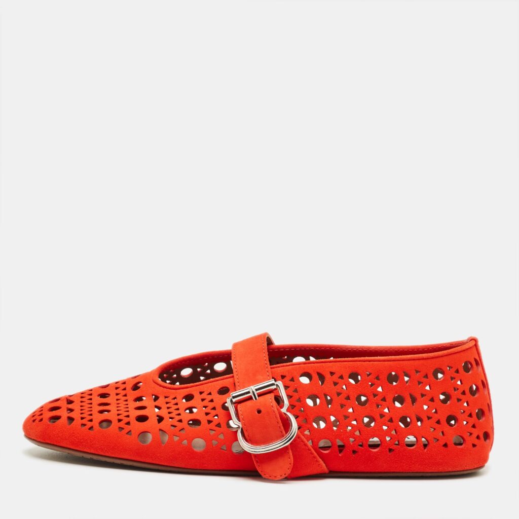 Alaia Red Suede Mary Jane Ballet Flats Size 37