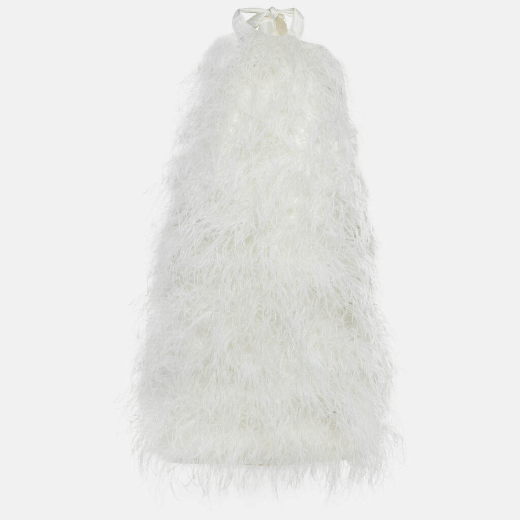 Alamour White Satin Feather Halter Neck Clematis Mini Dress M Alamour White Satin Feather Halter Neck Clematis Mini Dress M