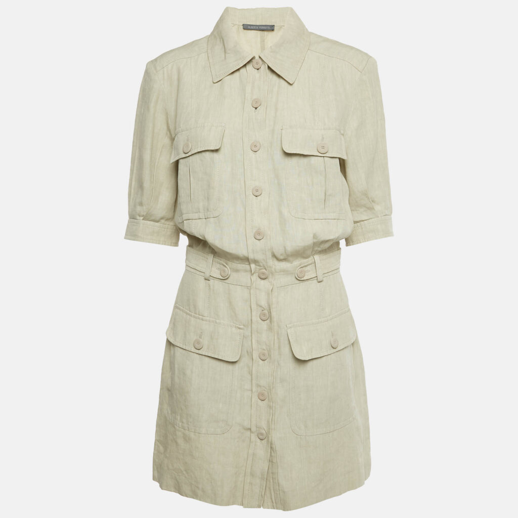Alberta Ferretti Beige Linen Short Dress M Alberta Ferretti Beige Linen Short Dress M