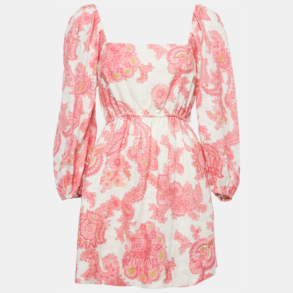 Alemais Pink Printed Linen Juno Mini Dress M Alemais Pink Printed Linen Juno Mini Dress M