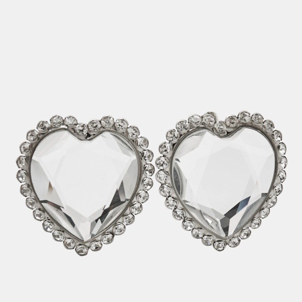 Alessandra Rich Heart Crystals Silver Tone Earrings Alessandra Rich Heart Crystals Silver Tone Earrings
