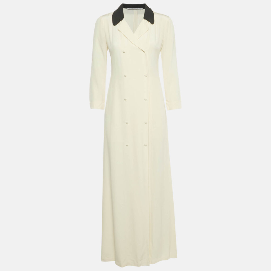 Alessandra Rich Cream Silk Double Breasted Maxi Dress M Alessandra Rich Cream Silk Double Breasted Maxi Dress M