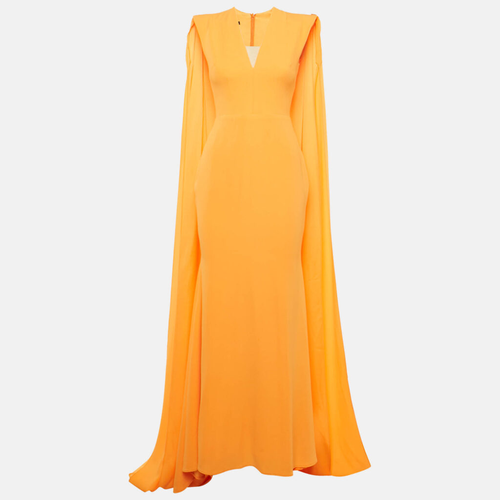 Alex Perry Orange Crepe Cape Sleeve Gown M Alex Perry Orange Crepe Cape Sleeve Gown M