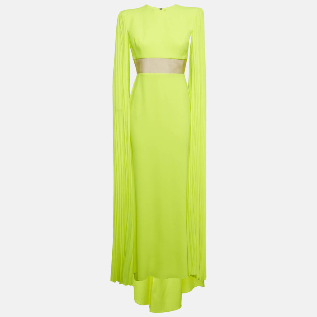 Alex Perry Neon Green Crepe Shoulder Drape Raina Maxi Dress M