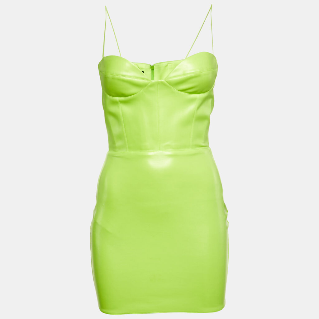 Alex Perry Neon Green Faux Leather Strappy Clay Mini Dress S Alex Perry Neon Green Faux Leather Strappy Clay Mini Dress S