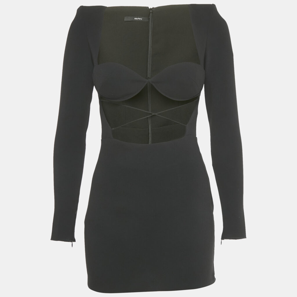 luxury-women-alex-perry-used-clothes-p1240794-004-1.jpg Alex Perry Black Crepe Cut -Out Mini Dress M