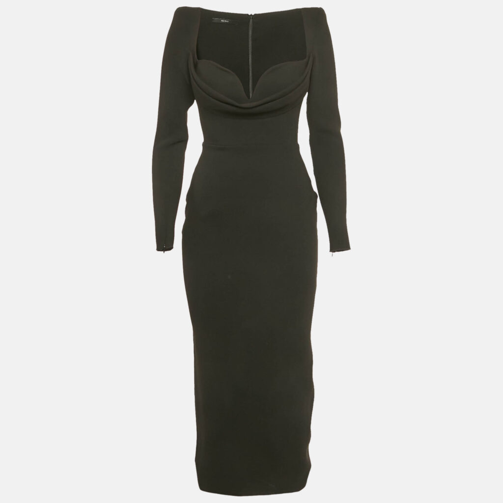 Alex Perry Black Crepe Corin Midi Dress S Alex Perry Black Crepe Corin Midi Dress S