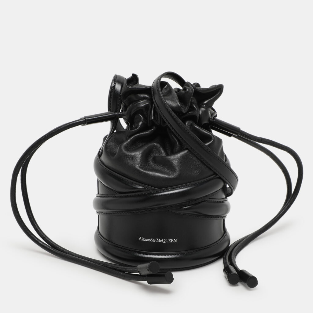 Alexander McQueen Black Leather The Soft Curve Drawstring Bucket Bag Alexander McQueen Black Leather The Soft Curve Drawstring Bucket Bag